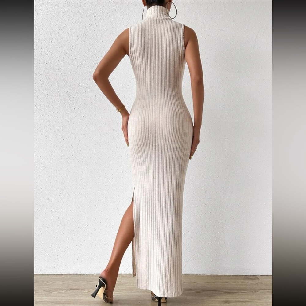 Sexy Turtleneck Split Thigh Tank Knit Dress - Picture 4 of 6